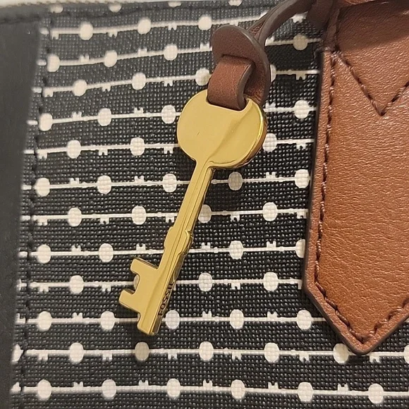 Fossil Vegan Leather Handbag Black Dotted Tote - Picture 2 of 11